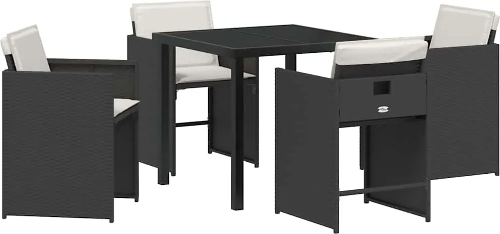 vidaXL Kert étkező szett 5 pcs Fekete polirattan