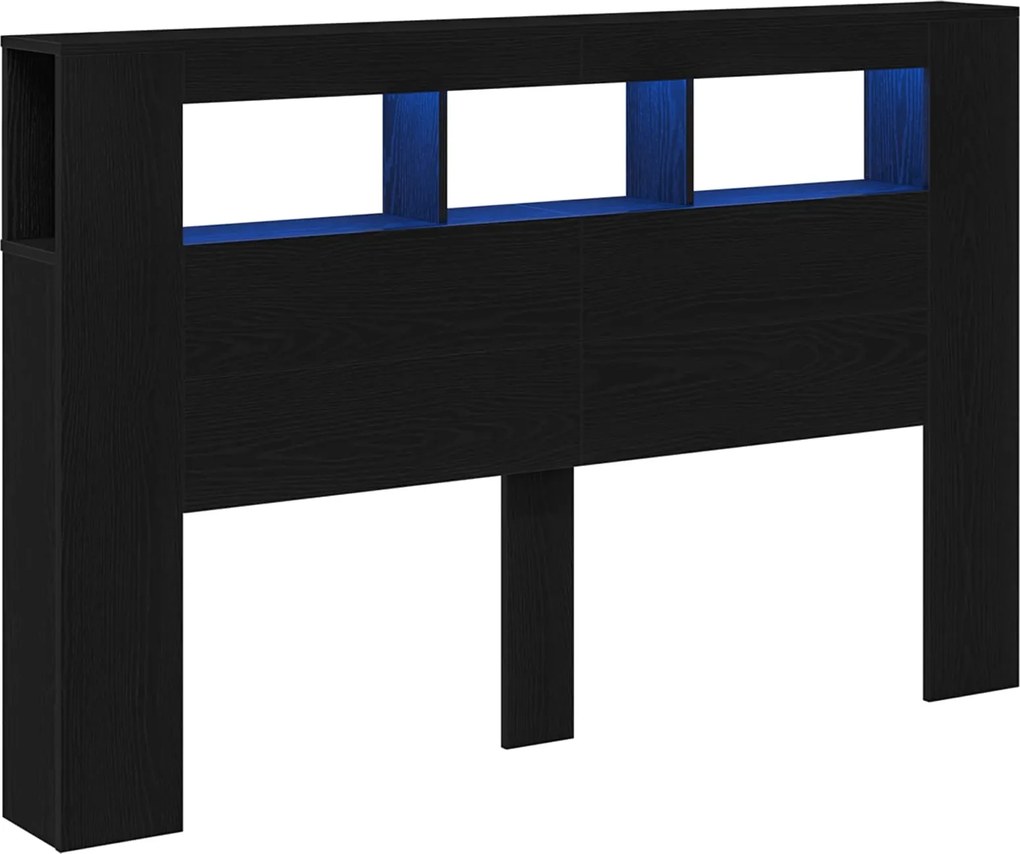 vidaXL LED ágytámla Musta tammi 160 x 18,5 x 103,5 cm Faanyag