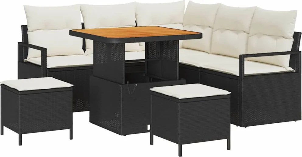 vidaXL Kerti Kanapé Szett párnával 8 pcs Fekete polirattan