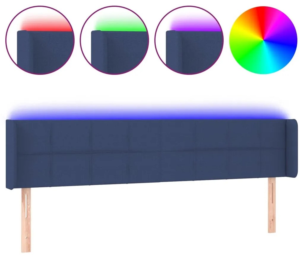 kék szövet LED-es fejtámla 183 x 16 x 78/88 cm