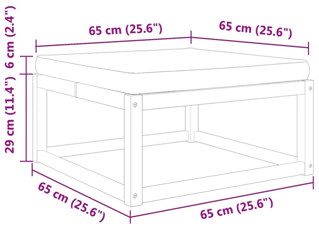 vidaXL tömör akácfa kerti lábzsámoly párnával 65 x 65 x 29 cm