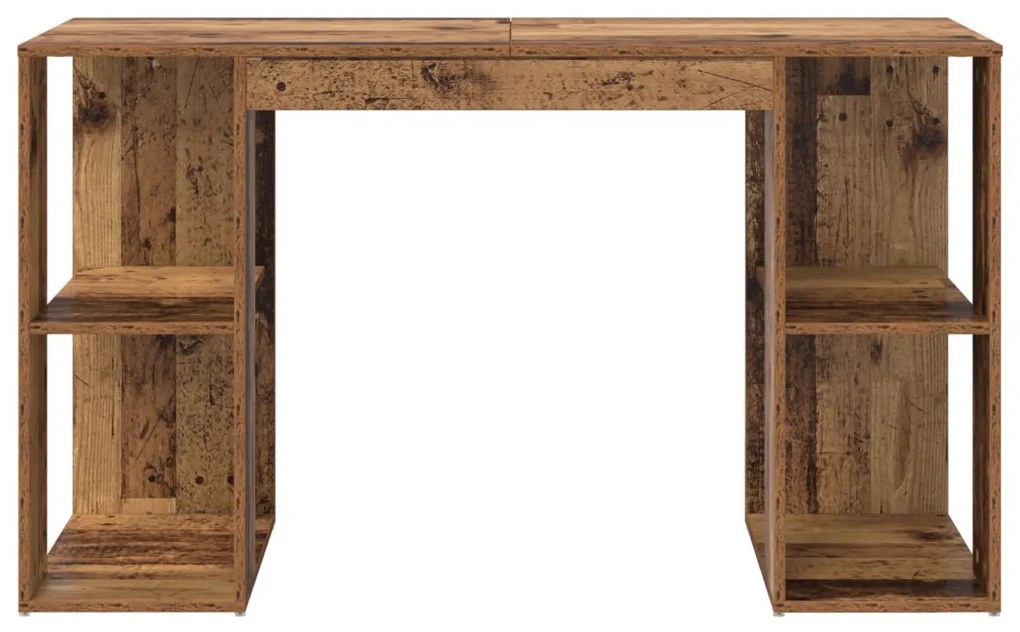 vidaXL Asztal polcokkal tárolóval Öreg fa 130 x 50.5 x 75 cm Faanyag