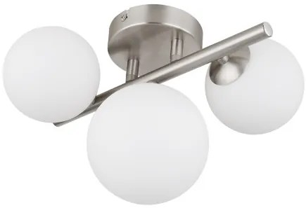 Globo 56140-3W Mennyezeti lámpa fém nikkel matt, üveg fehér, HxSzxM: 280x210x190mm, üveg átmérő: 2x10cm, 1x12cm, benne 3x G9 LED 3.5W 230V, 350lm forrás, 80lm kimenet, 3000K