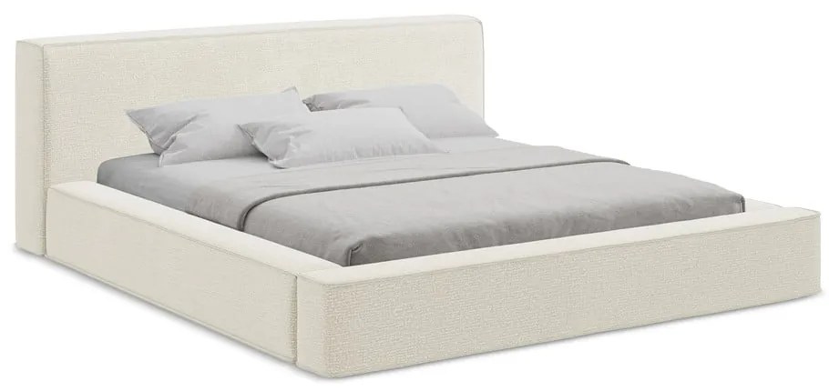 Krémszínű kárpitozott ágyneműtartós franciaágy ágyráccsal 180x200 cm Noho – Makamii