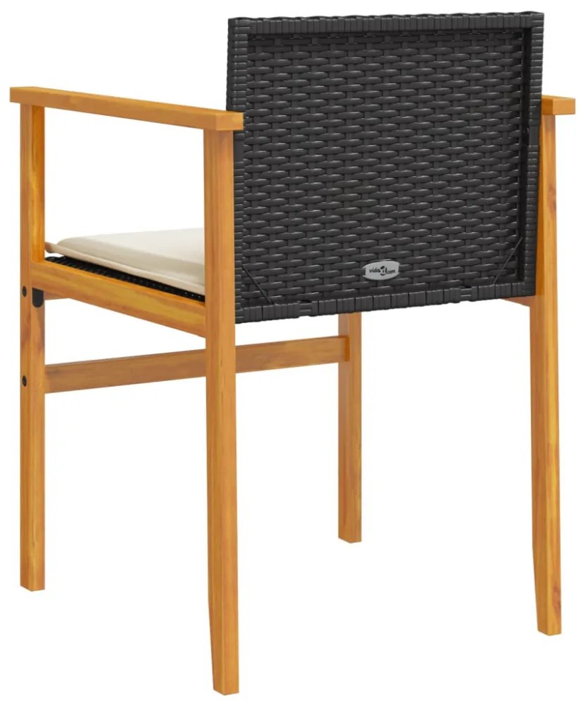 2 db fekete polyrattan és tömör fa kerti szék párnával