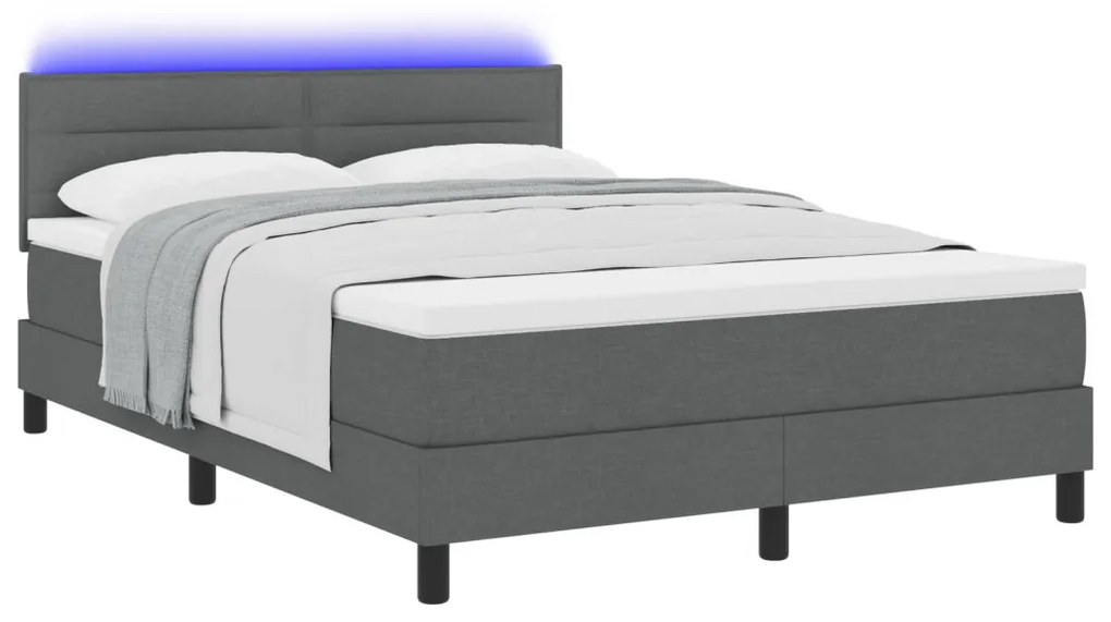 Boxspring Ágy Matrac &amp; LED Sötétszürke 140x200 cm Szövet