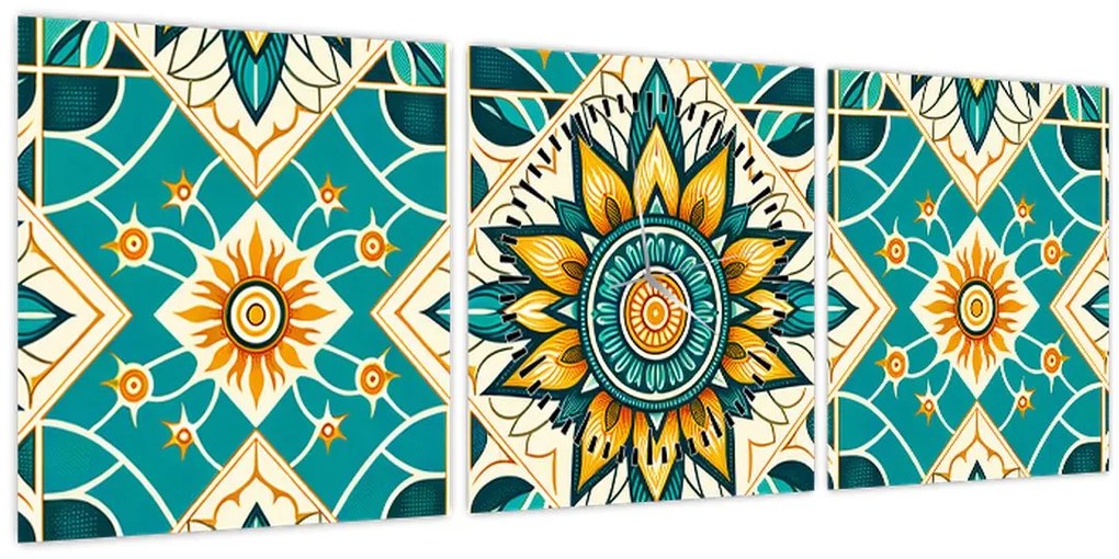Kép - Türkiz minta (órával) (90x30 cm)