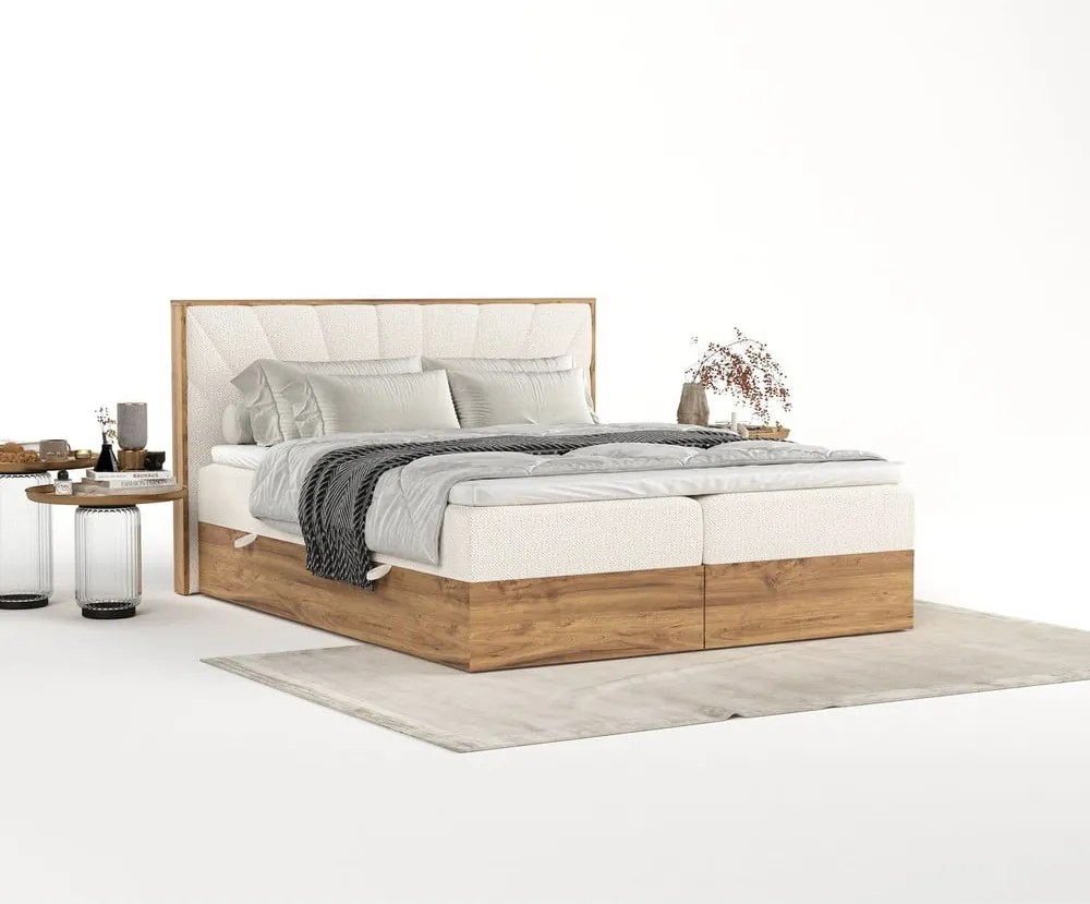 Krémszínű-natúr színű ágyneműtartós boxspring ágy 180x200 cm Asahi – Maison de Rêve