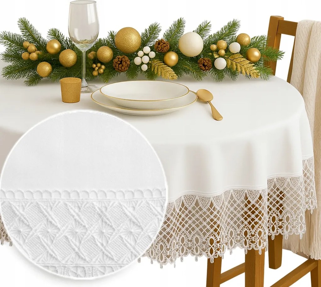 Fehér abrosz ovális 140x220 karácsonyra