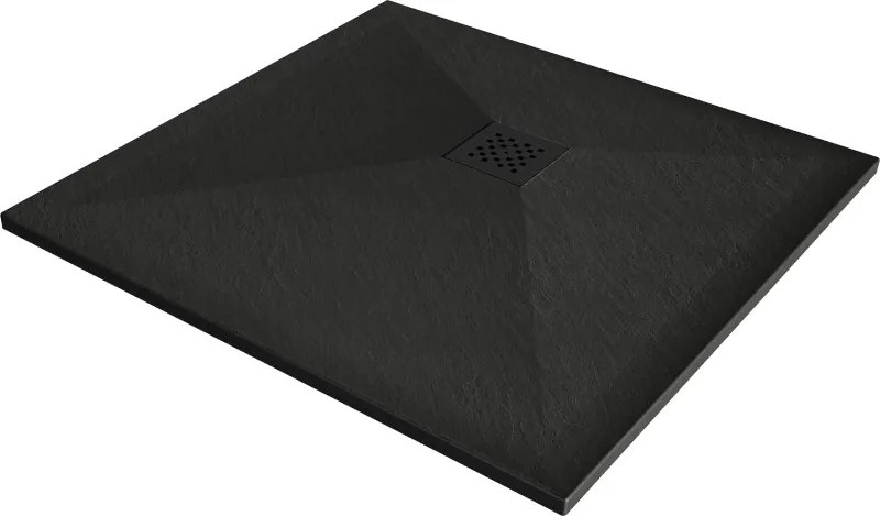 Mexen Stone+ 80 x 80 cm-es négyzet alakú kompozit zuhanytálca, fekete, fekete burkolattal - 44708080-B