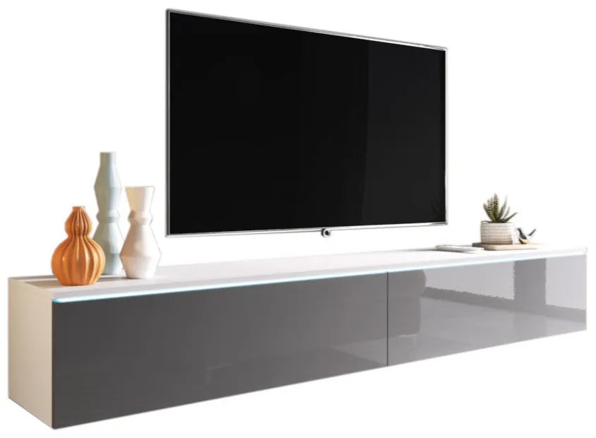 MENDES D TV asztal - fehér/fehér fényes / NEM / 180