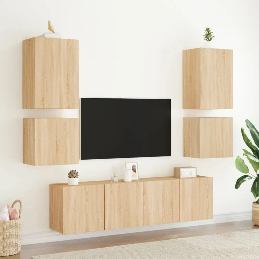 2 db sonoma tölgy szerelt fa fali TV-szekrény 40,5 x 30 x 40 cm