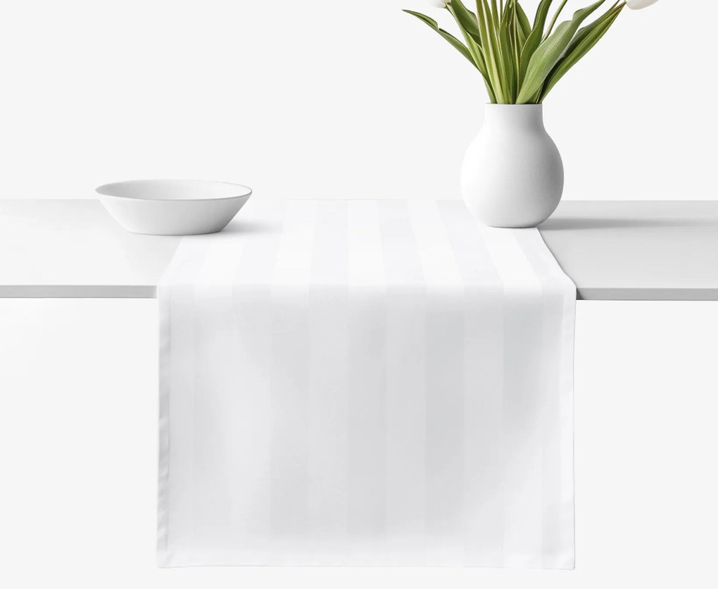 Goldea ünnepi damaszt asztali futó - fehér csíkos 35x140 cm