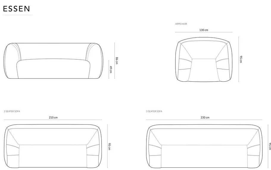 Narancssárga buklé kanapé 230 cm Essen – Cosmopolitan Design