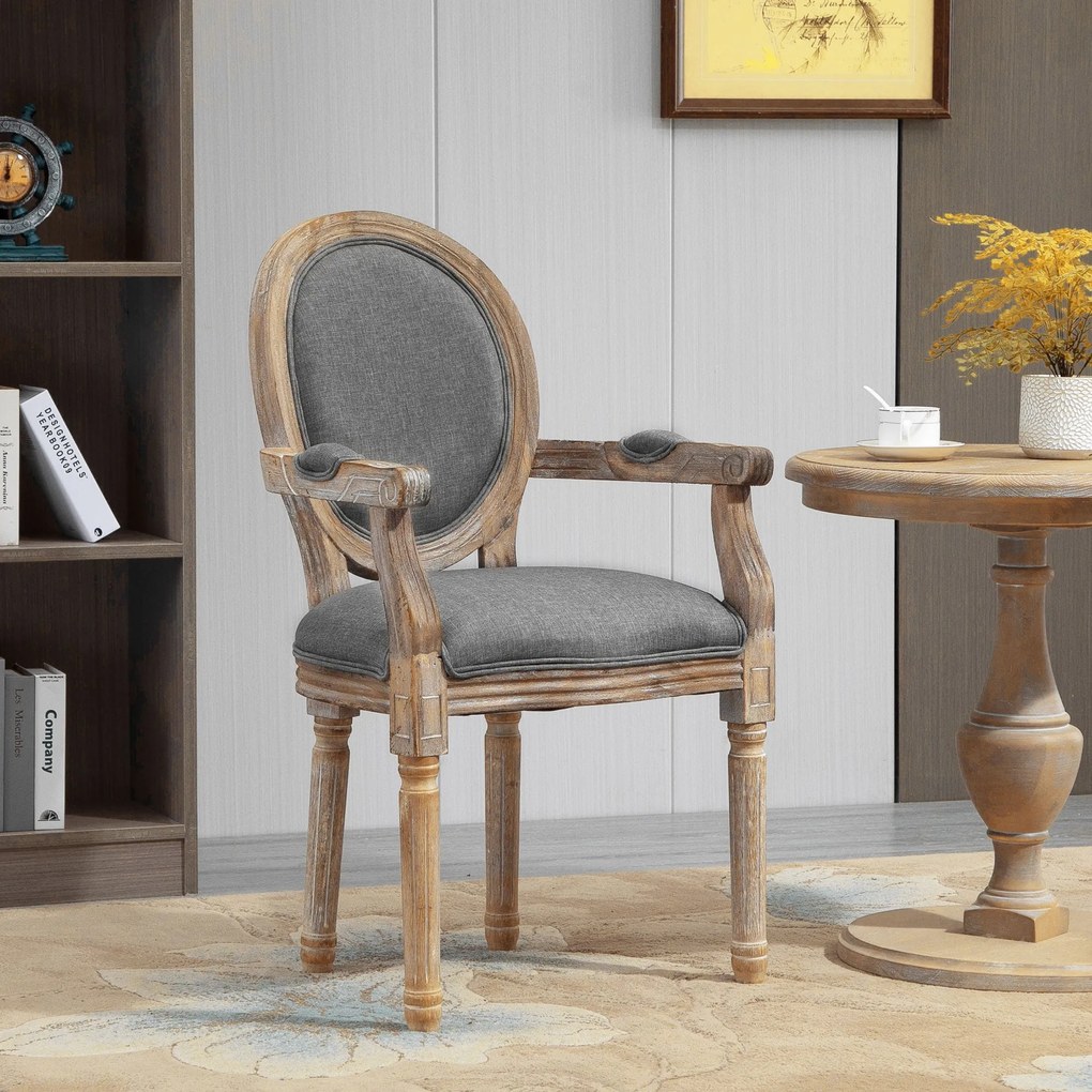 HOMCOM Louis XVI Stílusú Patinázott Rózsafás Szürke Vászon Étkezőszék | Aosom