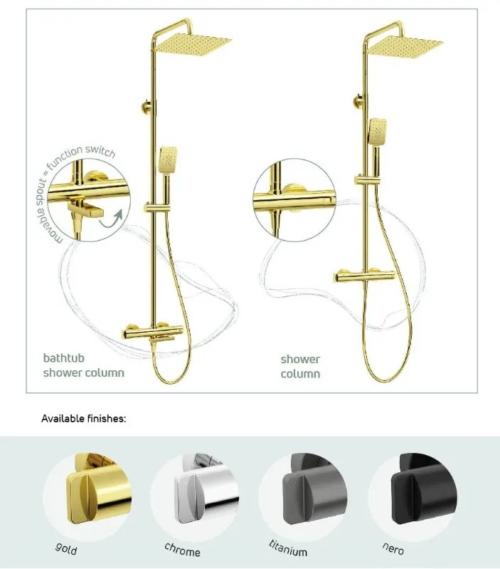 Deante Cascada, termosztatikus kádcsaptelep zuhanykészlettel, arany fényes, DEA-NAC_Z1HT