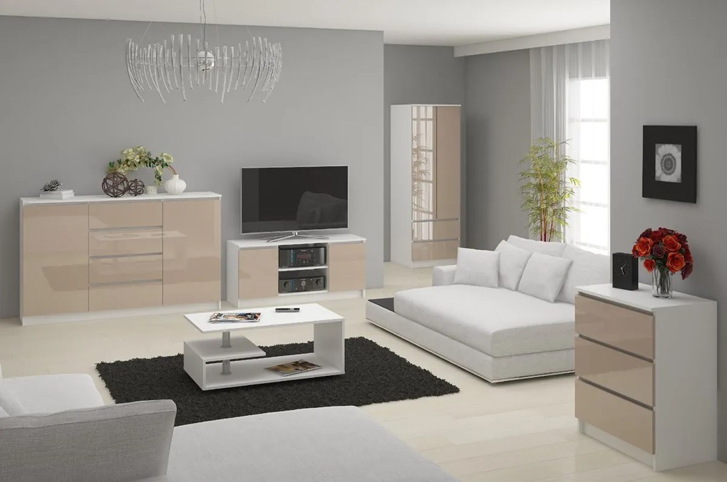 TV asztal Dariel (fehér + fényes cappucino). 1069886