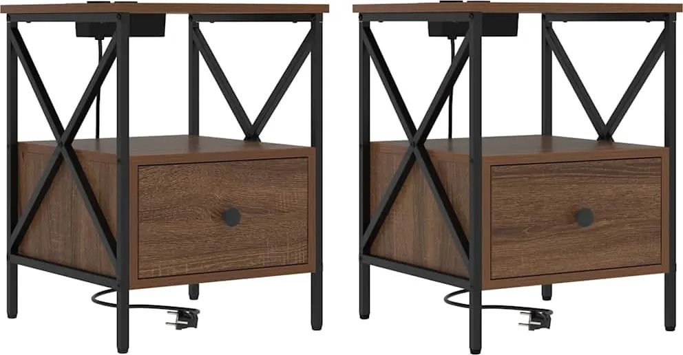 vidaXL Éjjeliszekrény 2 pcs Barna Tölgy 41,5 x 40,5 x 55 cm Faanyag