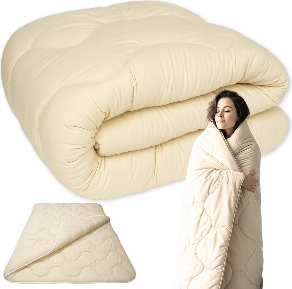 Antiallergén egész éves paplan 150x200 cm bolyhos ekrü steppelt Pl