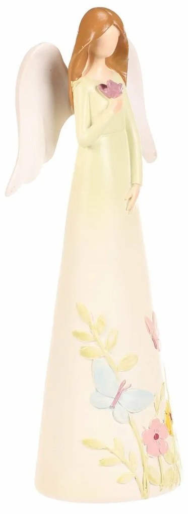 Dekoráció virágos angyal figura, sárga , 9 x 6 x21, polirezin