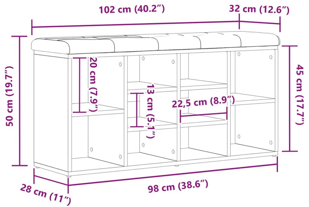 Tároló Pad Fekete Tölgy 100x30x48 cm Műszaki Fa