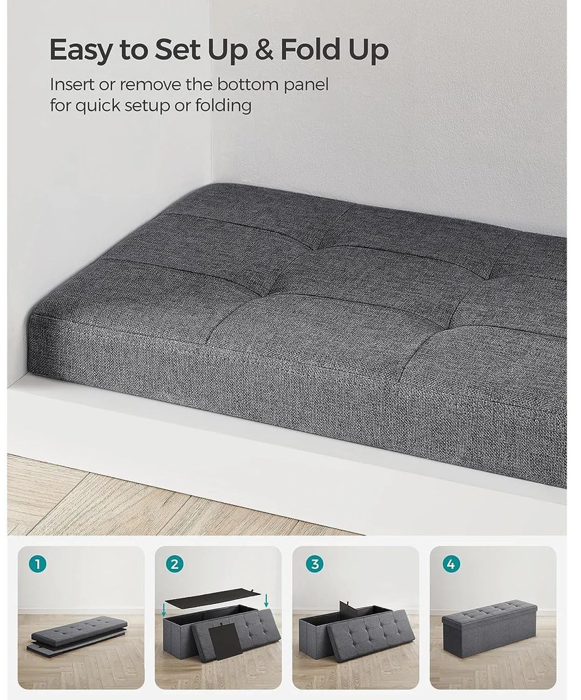 Puff 110x38x38 cm, tároló ottomán pad, 120 l, sötétszürke