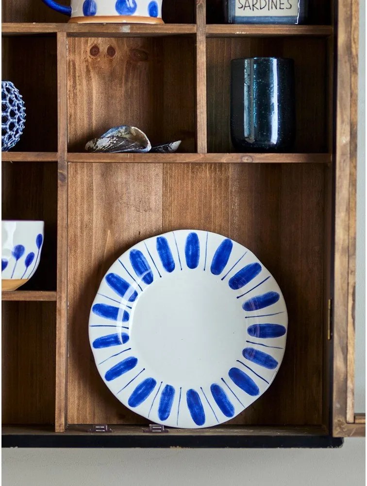 Fehér-kék desszertes kőedény tányér készlet 3 db-os ø 22 cm Linora – Bloomingville