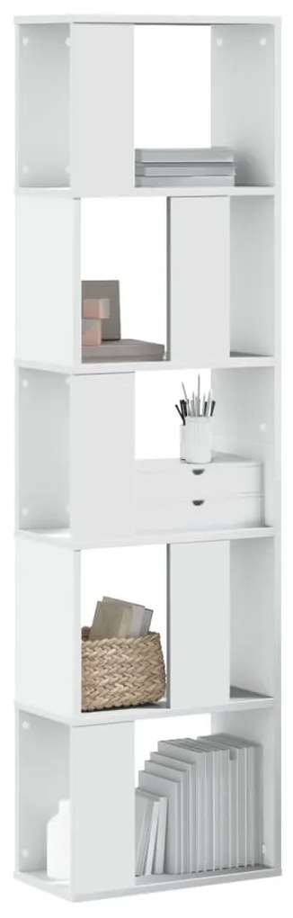 5 szintes fehér szerelt fa könyvespolc 45 x 23,5 x 162,5 cm