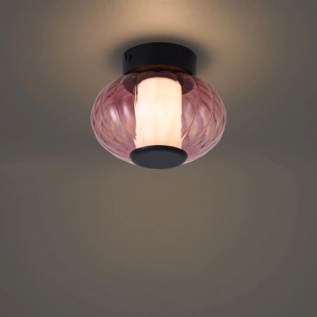 Design mennyezeti lámpa fekete 18 cm lila üveggel, LED-del, 3 lépésben szabályozható - Margherite
