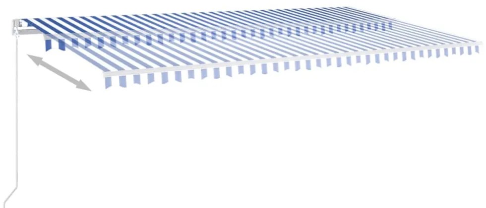 kék/fehér automata szélérzékelős és LED-es napellenző 6 x 3,5 m