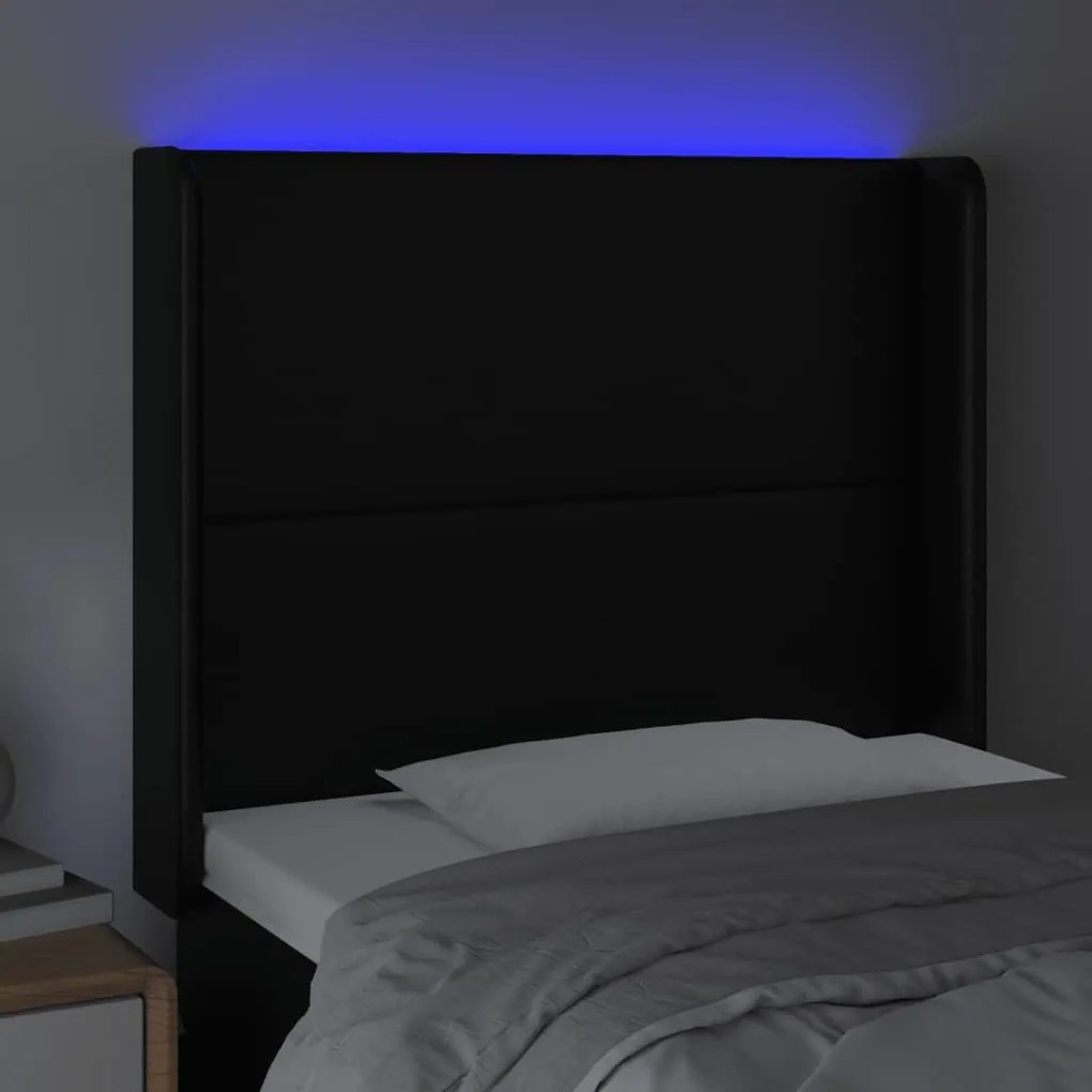 fekete műbőr LED-es fejtámla 83x16x118/128 cm
