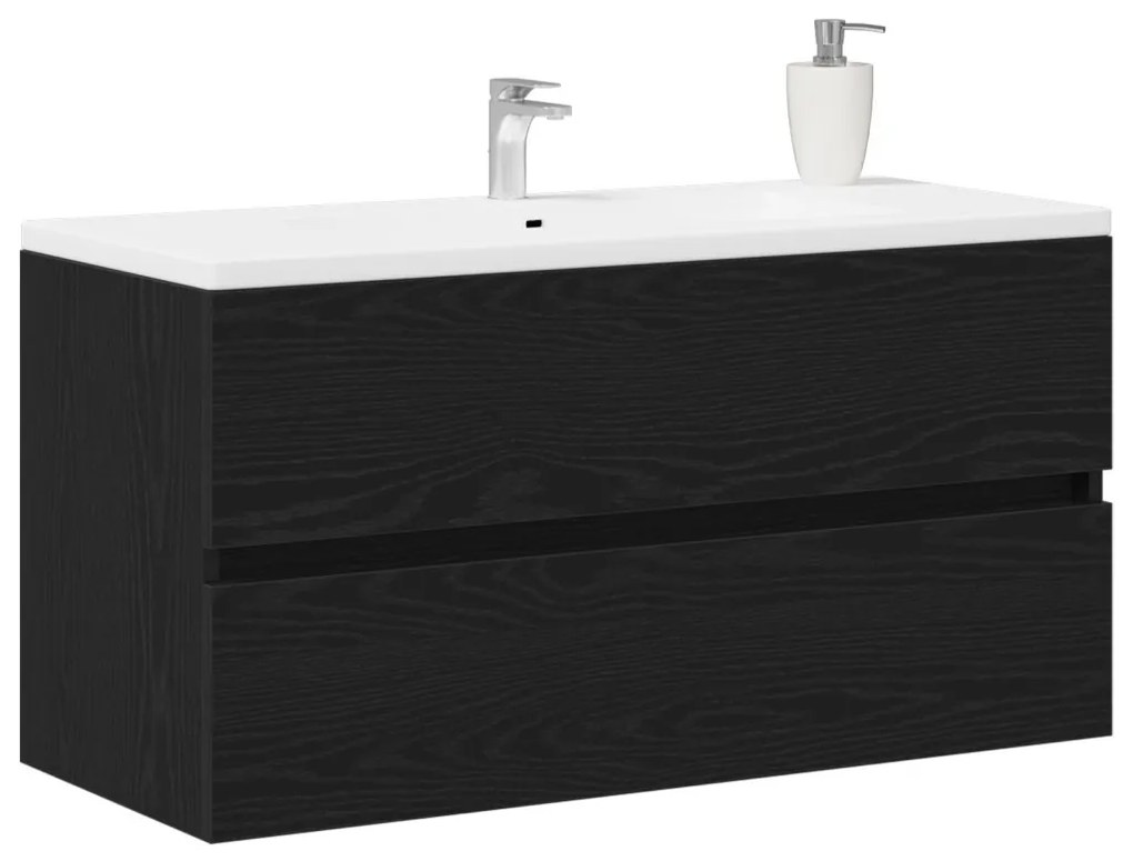 Fekete tölgy színű szerelt fa mosdószekrény 90 x 38,5 x 45 cm