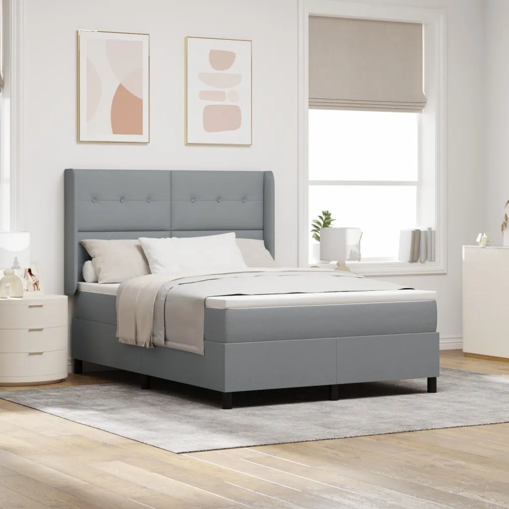 Boxspring Ágy Matrac és LED Fény Szürke 140x200 cm Szövet