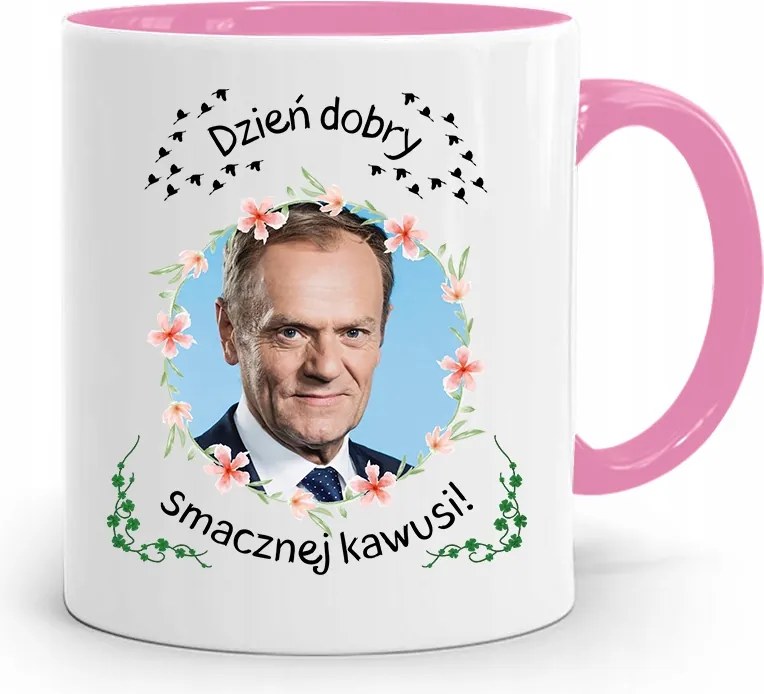 Donald Tusk Rózsaszín Bögre Platform Ajándék fényképes nyomtatással