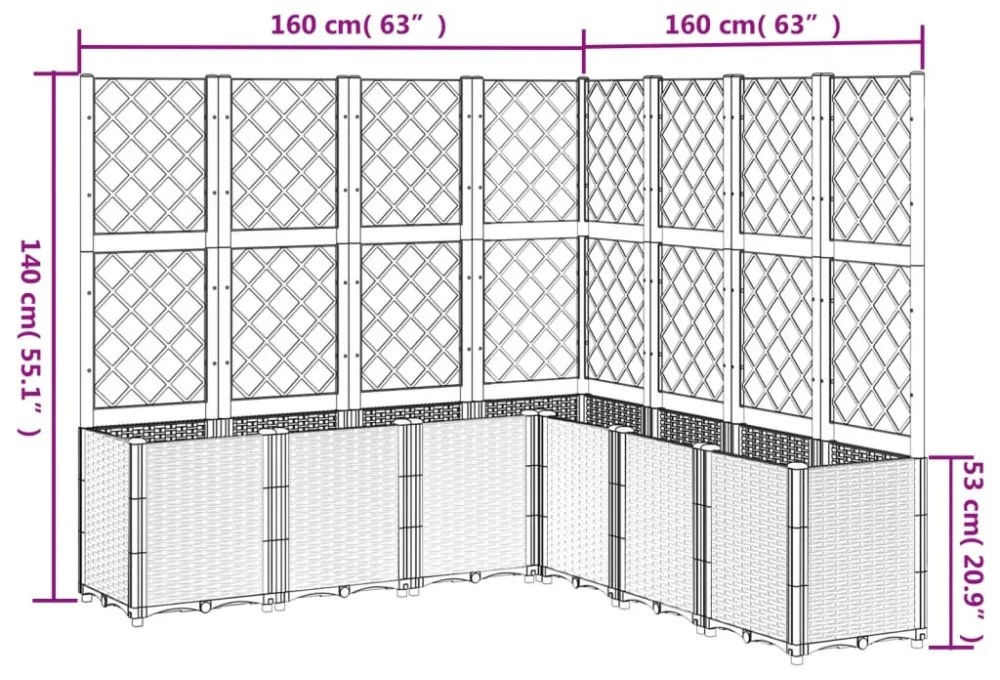 kékszürke polipropilén rácsos kerti ültetőláda 160 x 160 x 140 cm
