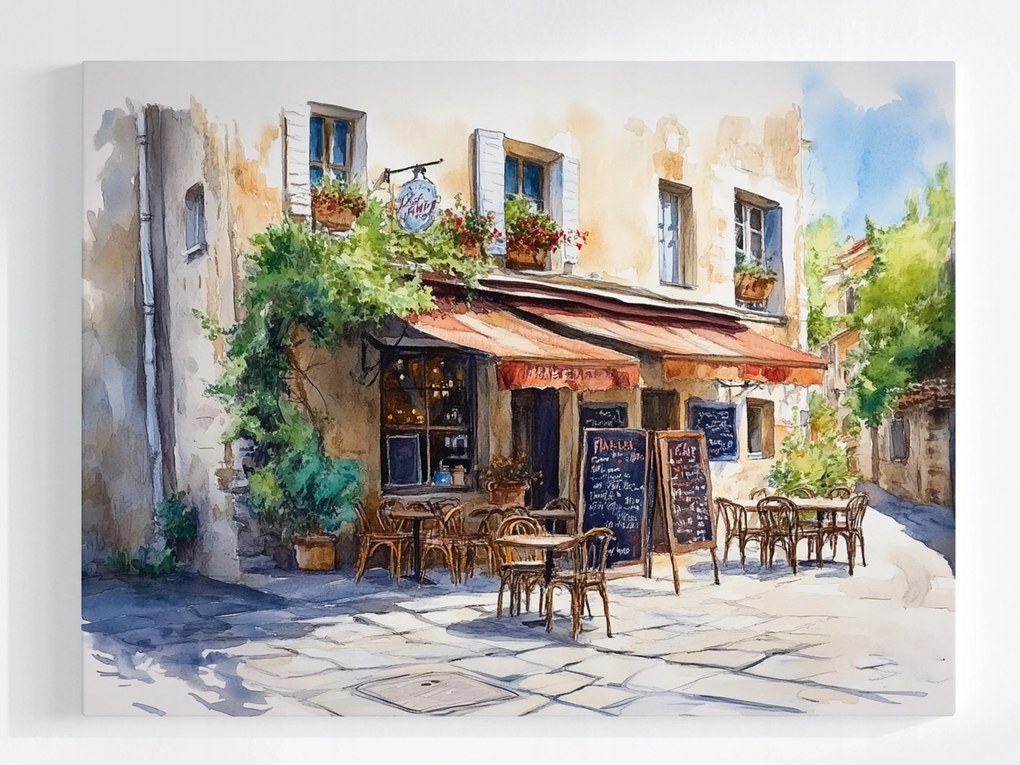 Vászonkép Canvas Kávézó Utca Franciaország Provence Akvarell 100x75