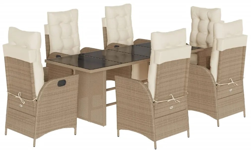 7 részes bézs polyrattan kerti étkezőgarnitúra párnákkal