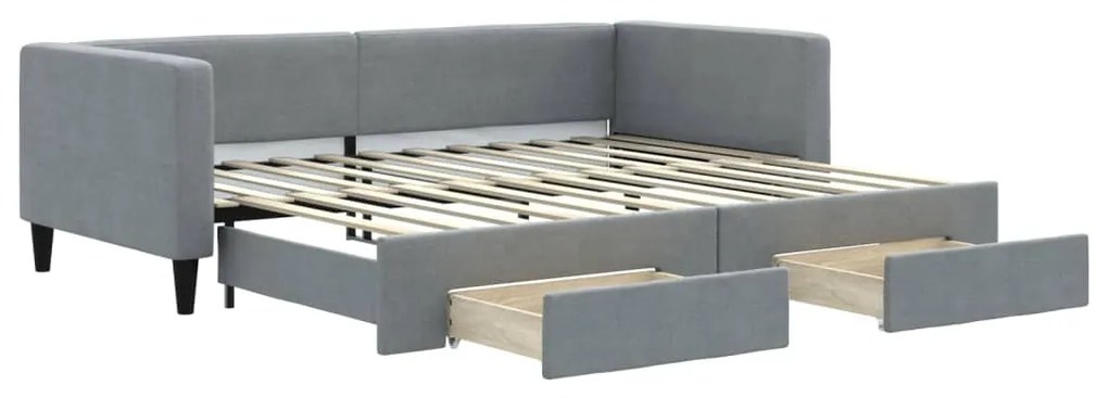 világosszürke kihúzható szövet heverő fiókokkal 90 x 200 cm