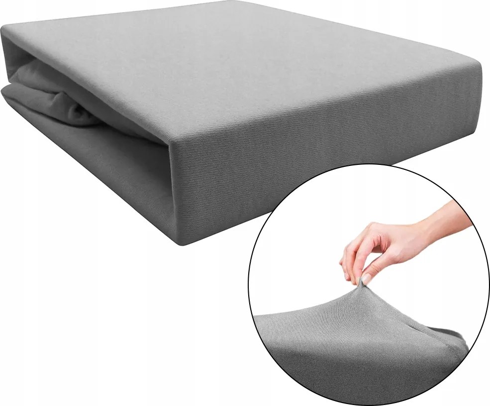 Jersey Gumis Lepedő Pamut 90x200 cm Világosszürke Strapabíró