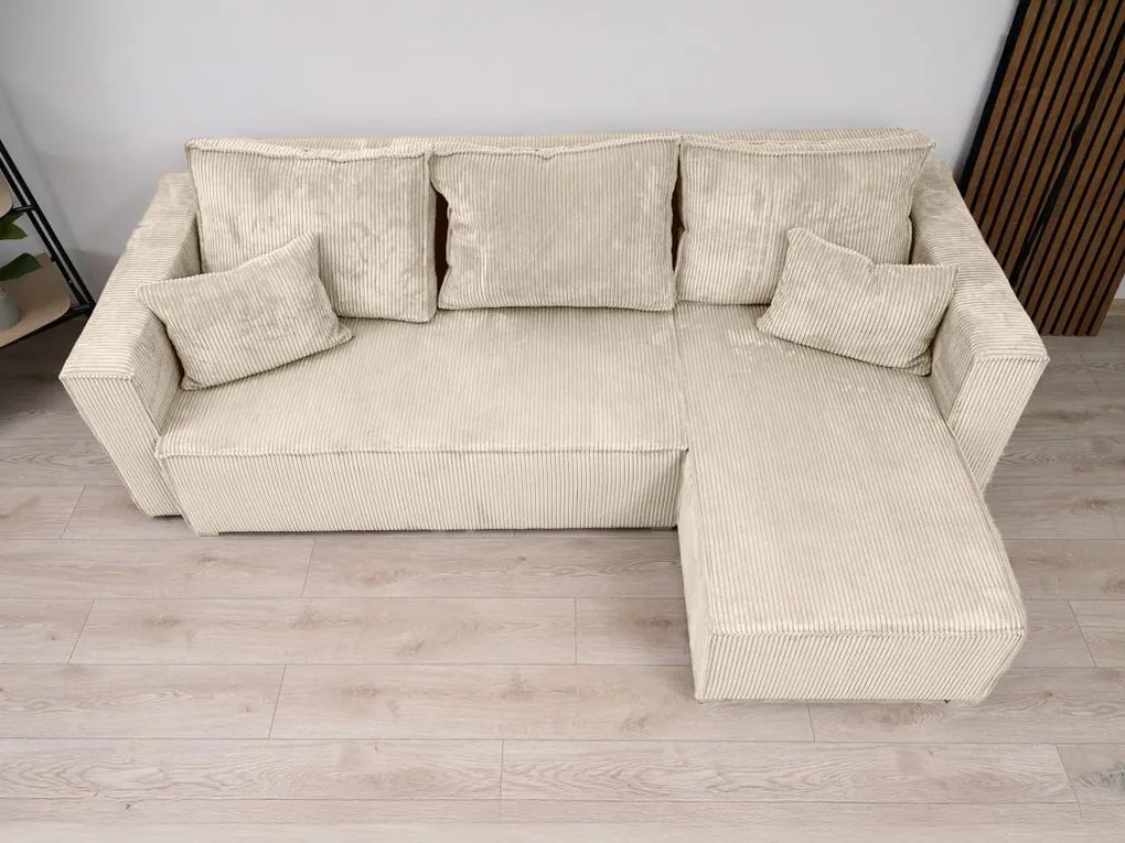 Krémszínű sarokkanapé SMART COSARO, kétoldalas + 2 párna AJÁNDÉK