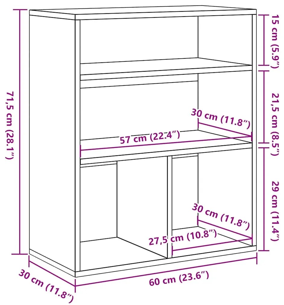 könyvszekrény antik fa 60x30x71,5 cm szerelt fa