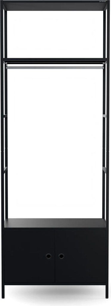 Irodai polc nyitott ruhaakasztó rúddal, recepcióra és váróterembe, fém, fekete, 800x2200x400 mm: ARIEL