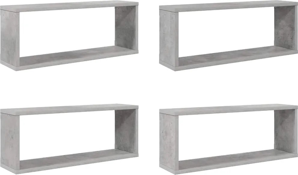 vidaXL 4 db betonszürke szerelt fa négyszögű fali polc 60 x 15 x 23 cm