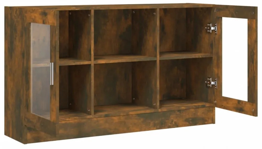 füstös tölgy színű szerelt fa vitrinszekrény 120 x 30,5 x 70 cm