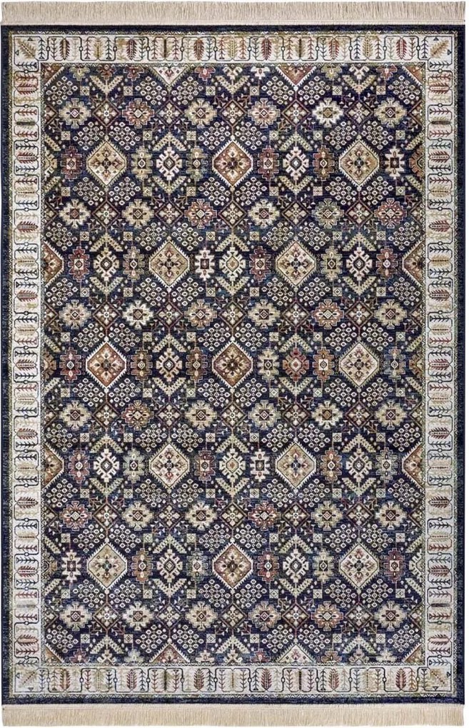 Szőnyeg 95x140 nappaliba,hagyományos klasszikus minta sötétkék-krém