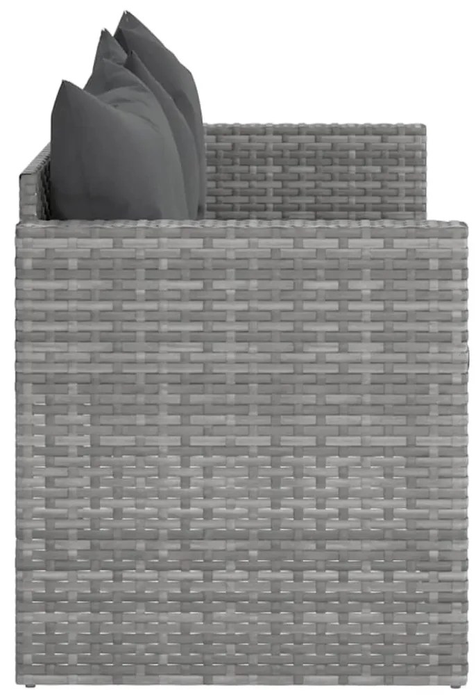 3 személyes szürke polyrattan kerti kanapé párnával