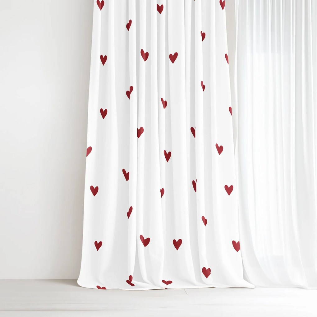 Goldea pamut drapéria - piros szívecskék, fehér alapon 200x150 cm