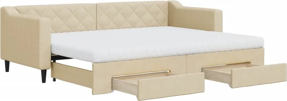 vidaXL krémszínű kihúzható szövet heverő fiókokkal 80 x 200 cm