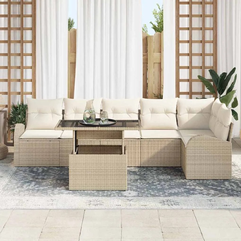Kerti Kanapé Szett 7 pcs bézs és krémszínű 100 x 55 x 73 cm