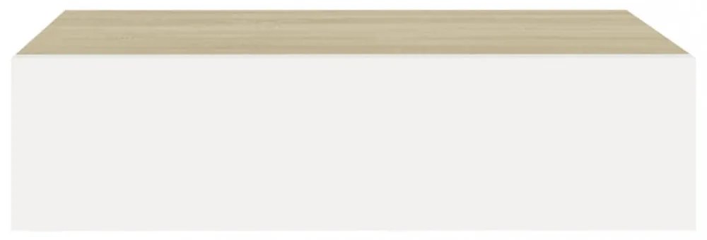 2 db tölgyszínű és fehér MDF fiókos fali polc 40 x 23,5 x 10 cm